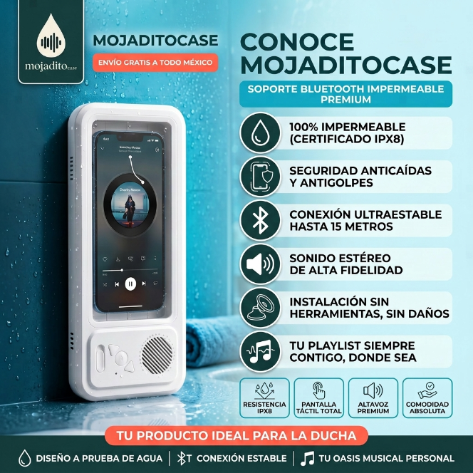 Soporte para teléfono de ducha con Altavoz Bluetooth - Tu música y series en la regadera 🚿🎵